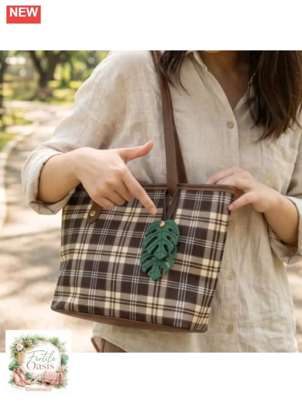 Monstera Leaf Bag Charm Keychain Faux Leather PU